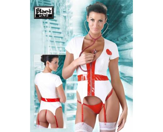 Оригинальный костюм медсестры: лаковый топ с пажами и трусики