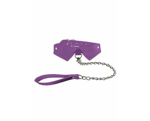 Фиолетовый кожаный воротник с поводком