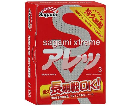 Утолщенные презервативы Sagami Xtreme FEEL LONG с точками - 3 шт.