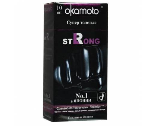 Супер прочные презервативы чёрного цвета Okamoto Strong - 10 шт.